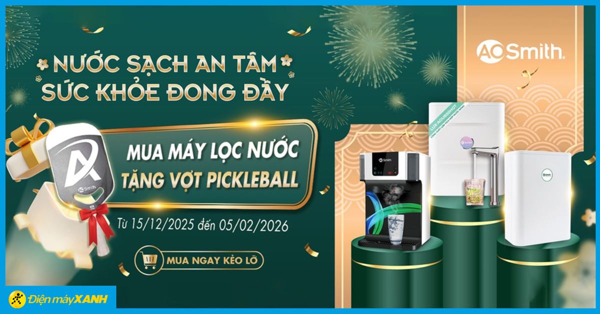 Mua máy lọc nước A.O. Smith tặng vợt Pickleball sành điệu - Ưu đãi lớn nhất năm tại Điện máy XANH