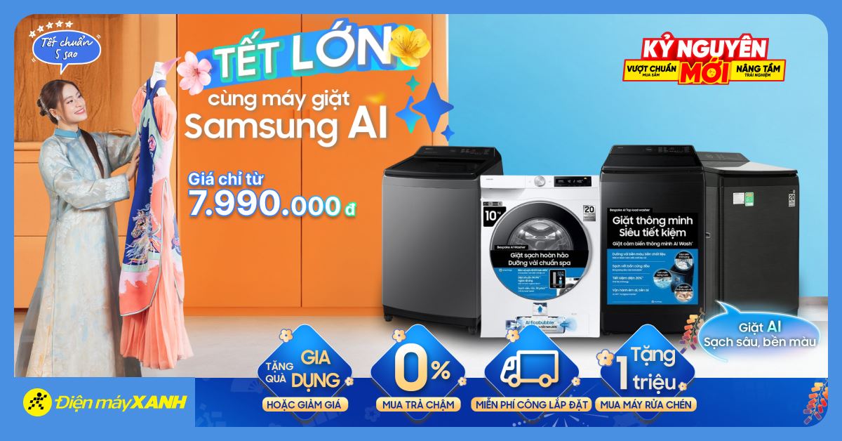 Đón Tết lớn cùng Tuần lễ máy giặt Samsung Bespoke AI: Giá chỉ từ 7.99 triệu, lì xì đến 3.7 triệu và quà tặng hấp dẫn