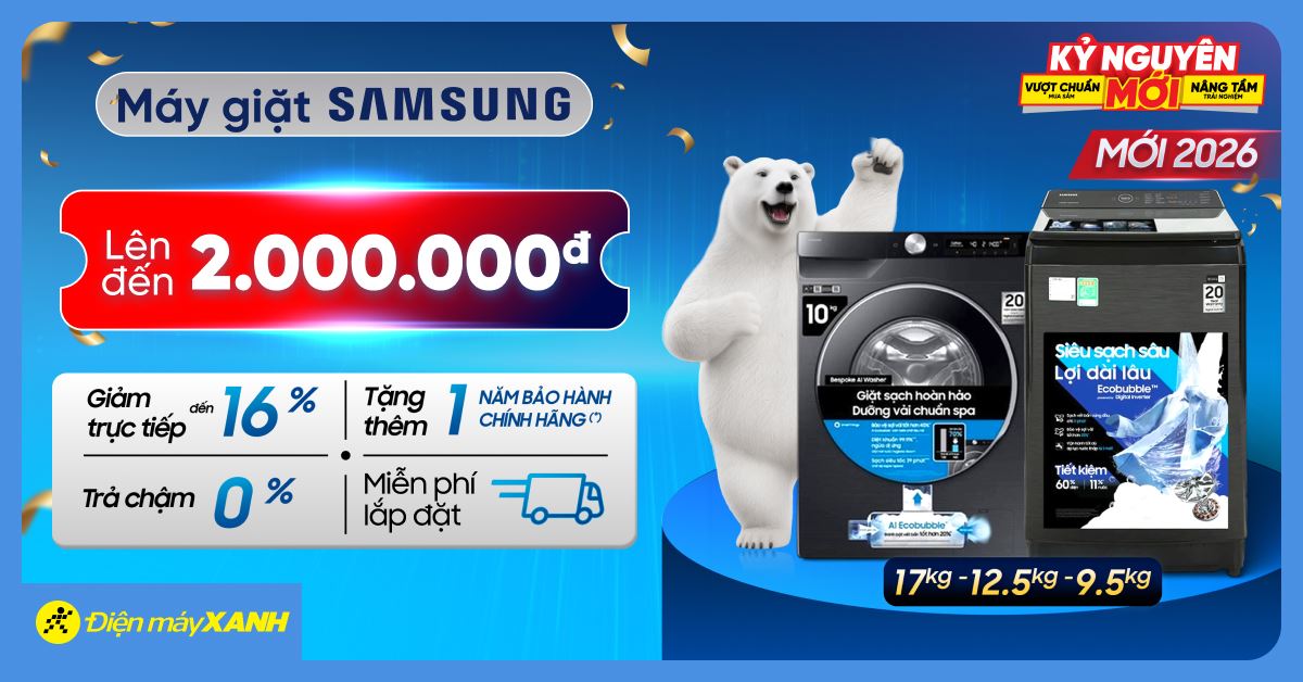 Chương trình khuyến mãi: Tặng thêm 1 năm bảo hành cho dòng máy giặt cửa trên Samsung WA40 thế hệ mới 2026