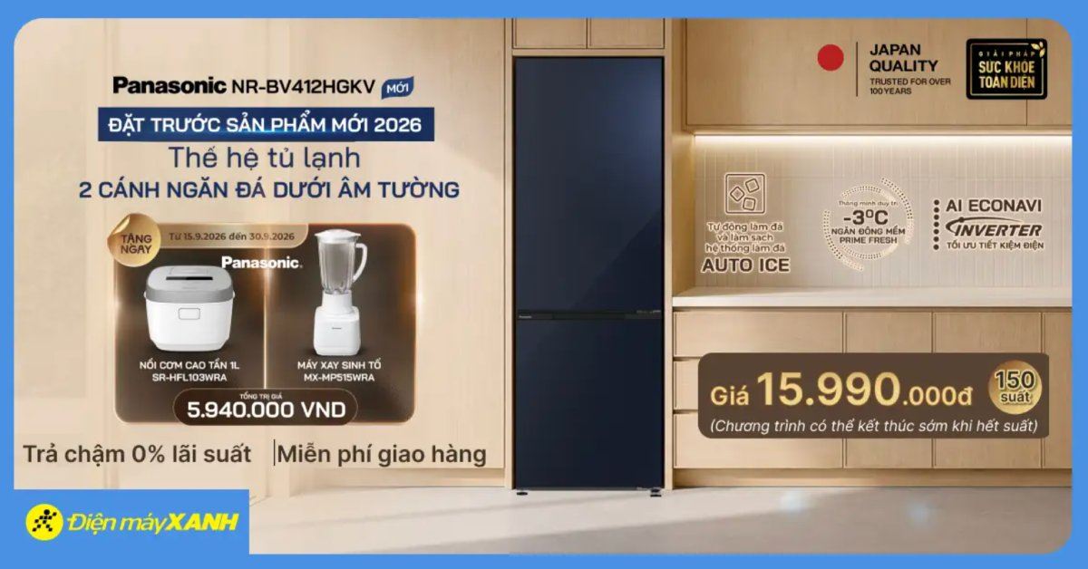 Đặt trước tủ lạnh Panasonic NR-BV412HGKV – Giá 15,99 triệu, nhận quà 5,94 triệu