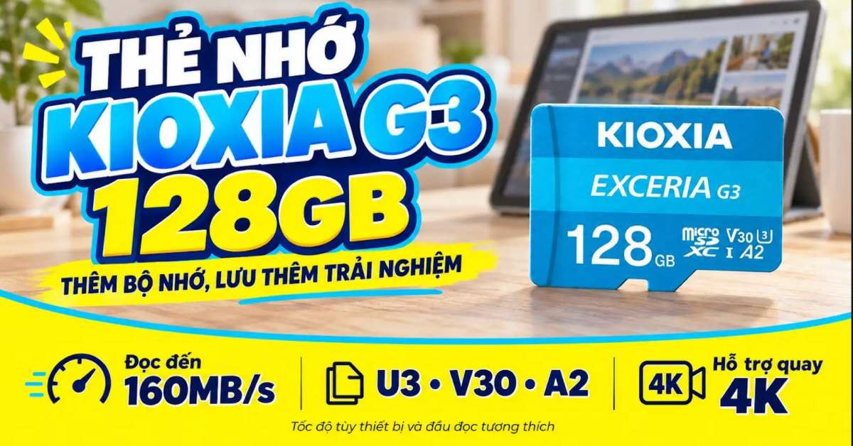Kioxia MicroSD G3 128GB: Lưu trữ rộng rãi, tốc độ cao, sẵn sàng cho video 4K