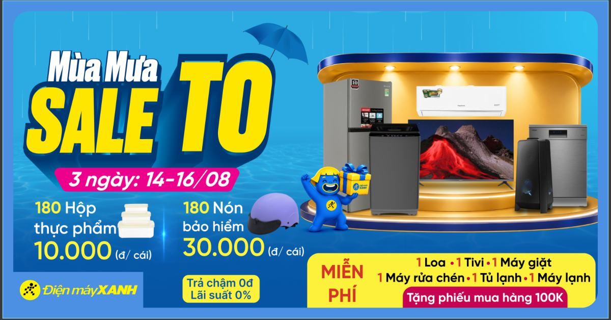 MÙA MƯA SALE TO 14/08-16/08 - Quay số trúng 0Đ & Flash Sale