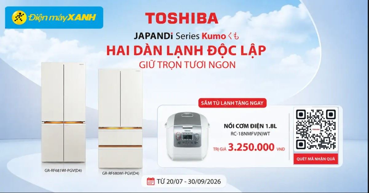 Mua tủ lạnh Toshiba JAPANDI Kumo tặng ngay nồi cơm điện trị giá 3,25 triệu đồng