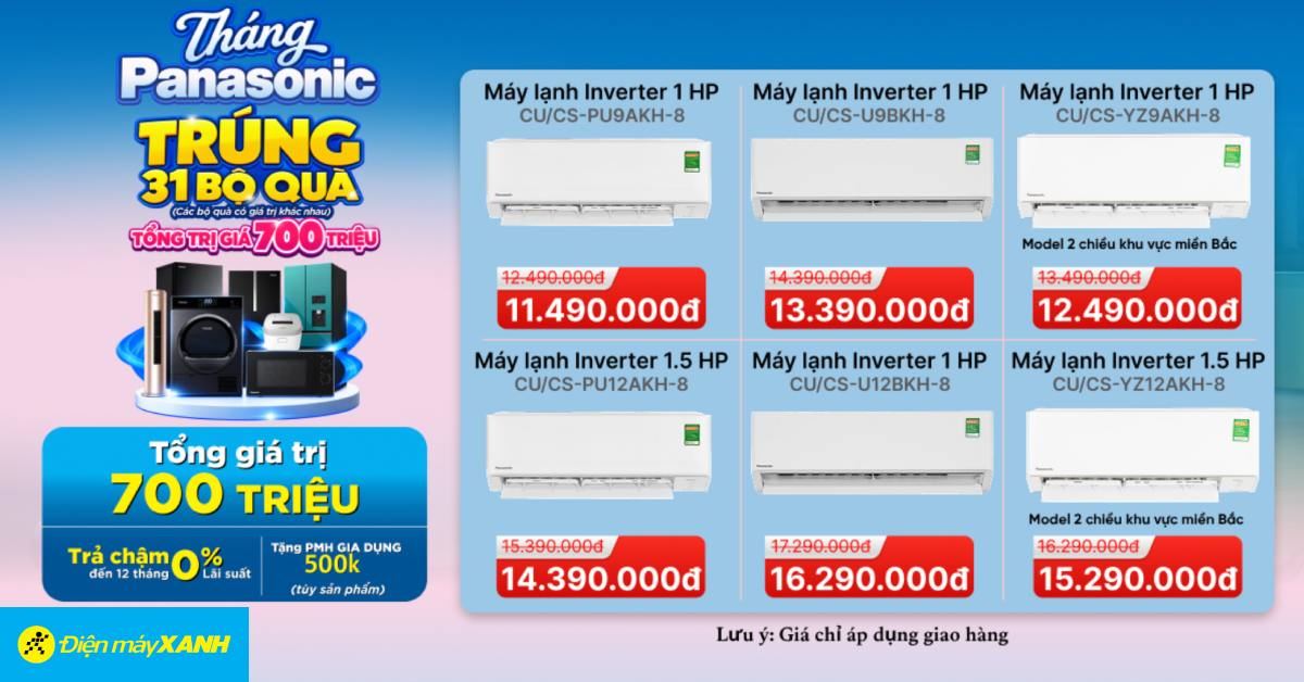 Tháng 10 mua Máy lạnh Panasonic - Tặng PMH 500K, cơ hội trúng 31 bộ quà 700 triệu