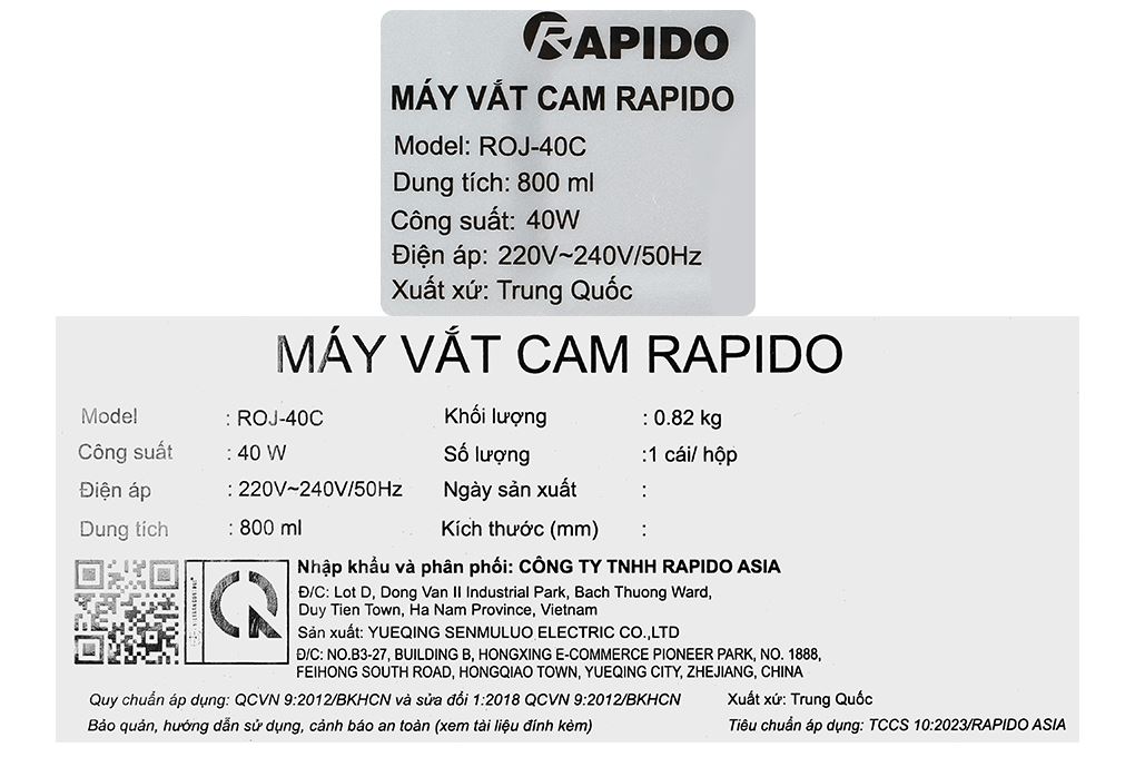 Máy vắt cam Rapido ROJ-40C Màu Trắng