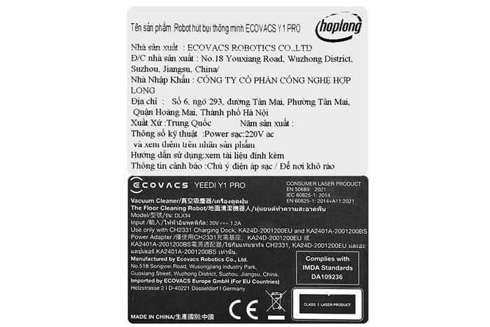 Robot hút bụi lau nhà Ecovacs Y1 PRO Màu Đen