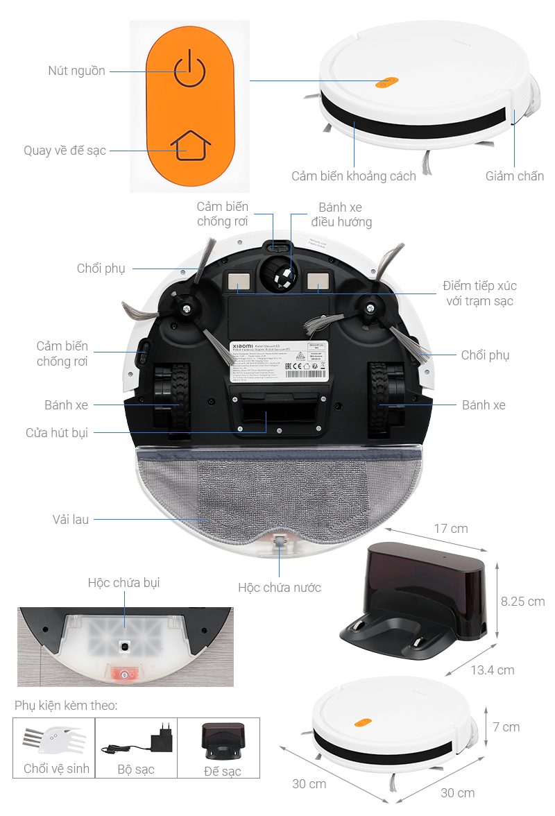 Robot hút bụi lau nhà Xiaomi Vacuum E5 - Trắng