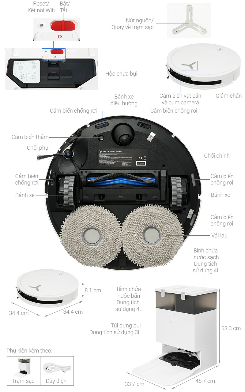 Robot hút bụi lau nhà Ecovacs Deebot T50 OMNI