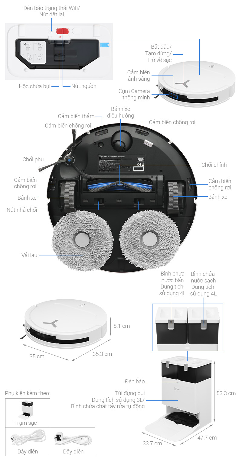 Robot hút bụi lau nhà Ecovacs Deebot T50 Pro OMNI - Trắng
