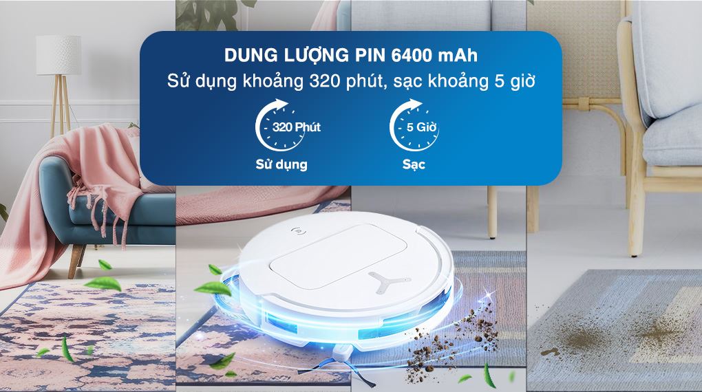 Dung lượng pin - Robot hút bụi lau nhà Ecovacs Deebot T50 Pro OMNI - Trắng