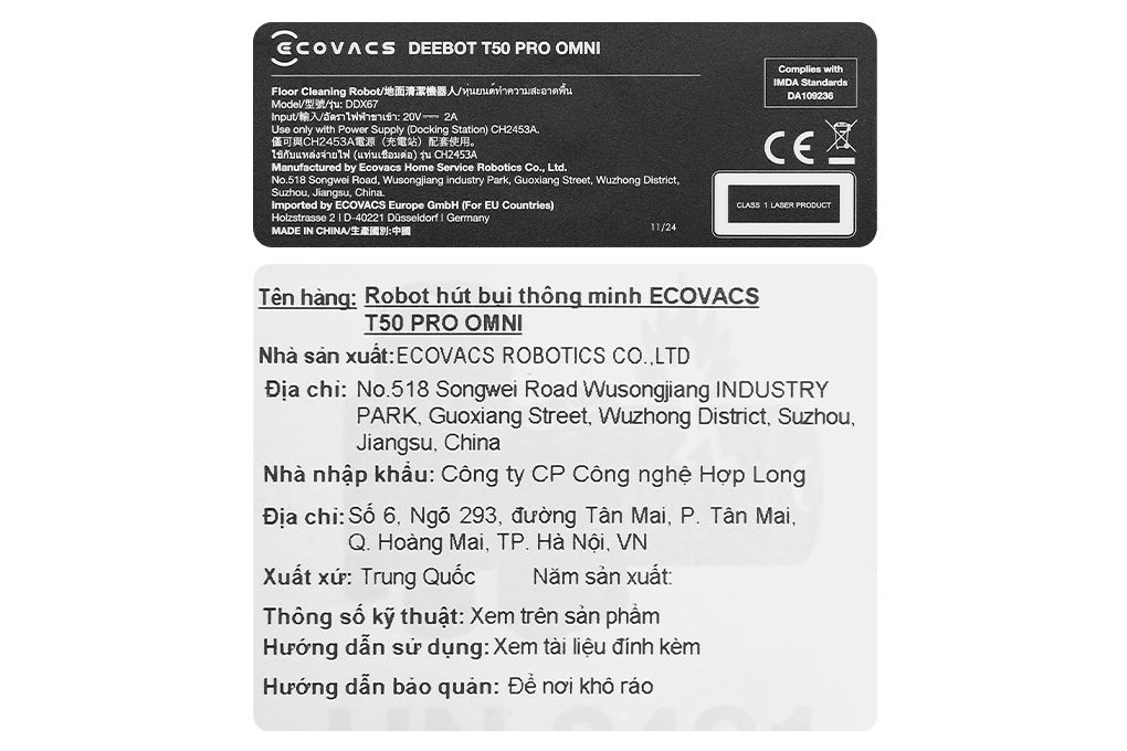 Robot hút bụi lau nhà Ecovacs Deebot T50 Pro OMNI - Trắng Màu Trắng