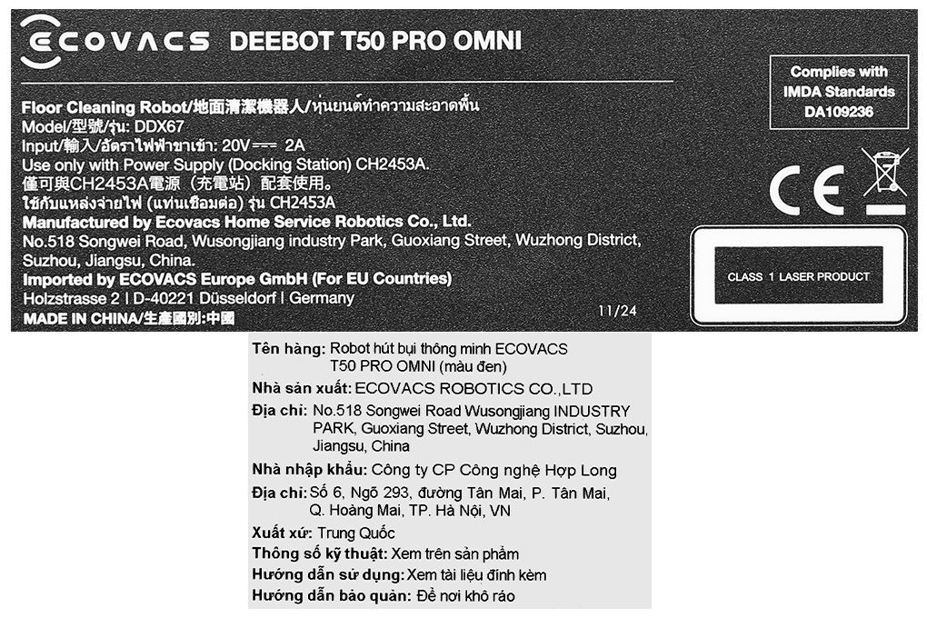 Robot hút bụi lau nhà Ecovacs Deebot T50 Pro OMNI - Đen Màu Đen