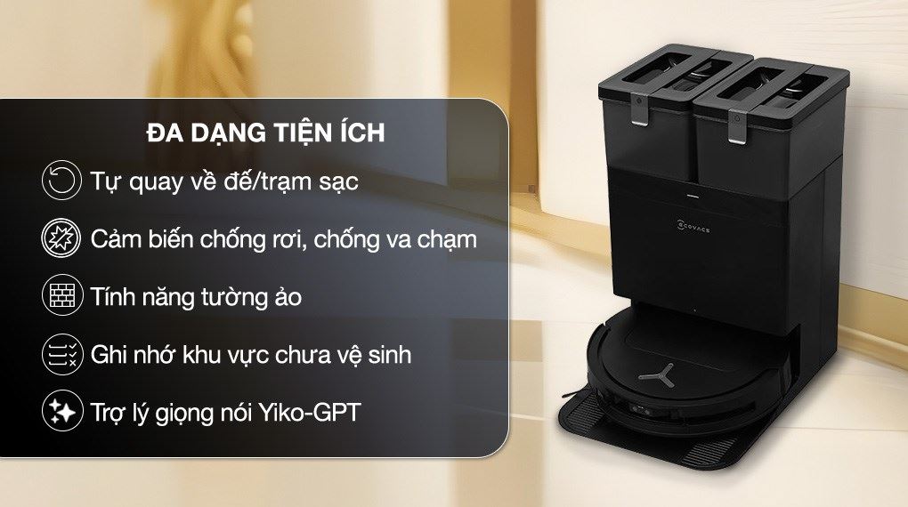Robot hút bụi lau nhà Ecovacs Deebot T50 Pro OMNI - Đen - Tiện ích