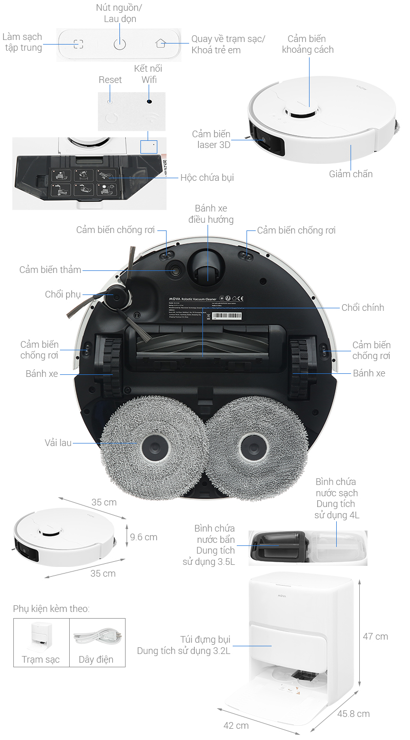 Robot hút bụi lau nhà Mova P50 Ultra