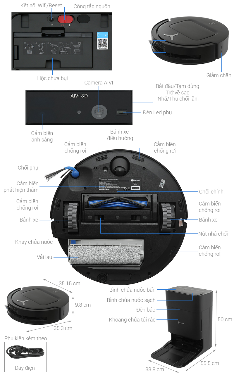 Robot hút bụi lau nhà Ecovacs Deebot T80 OMNI - Đen
