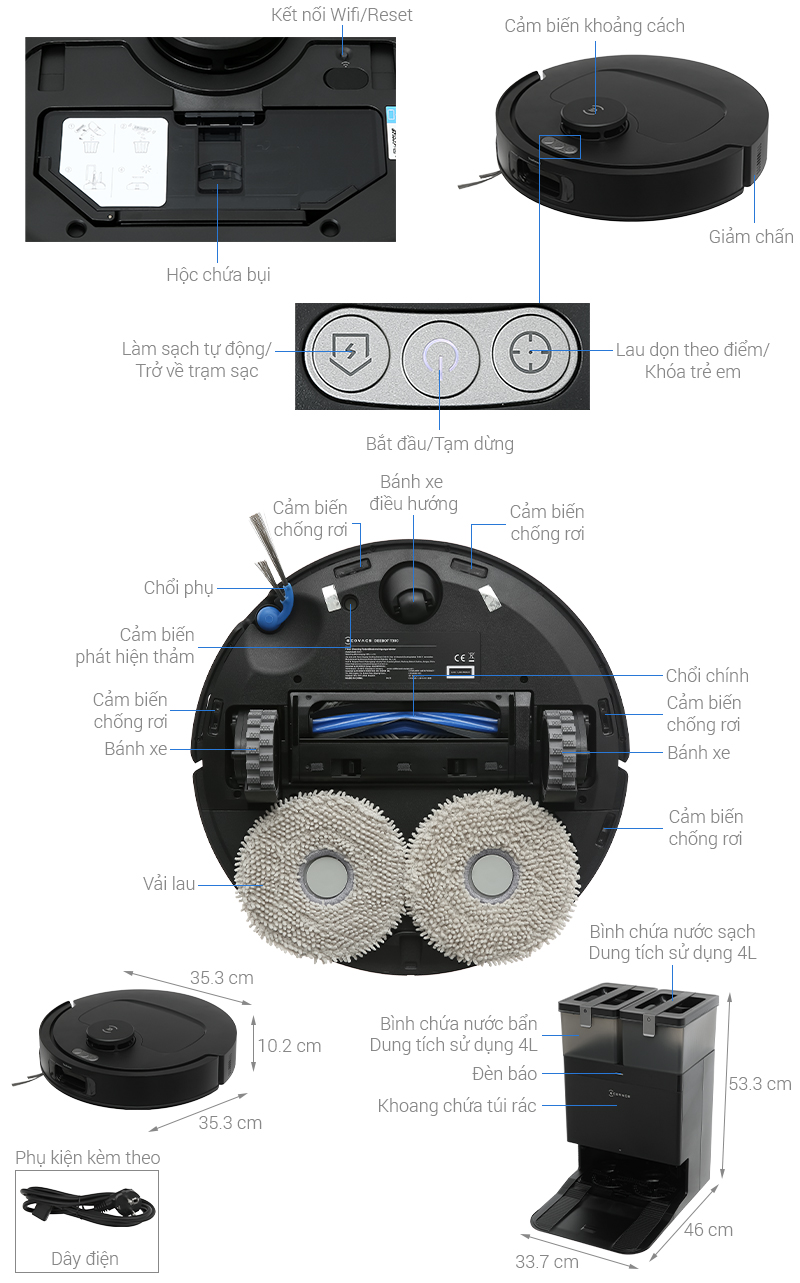 Robot hút bụi lau nhà Ecovacs T30C - Đen