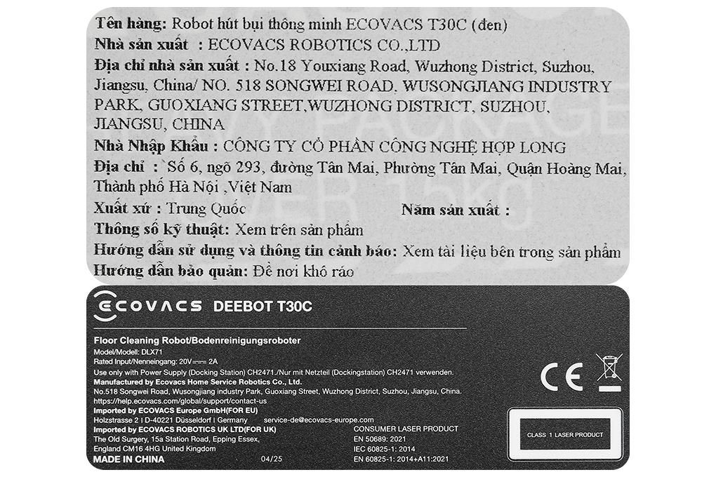Robot hút bụi lau nhà Ecovacs Deebot T30C - Đen Màu Đen