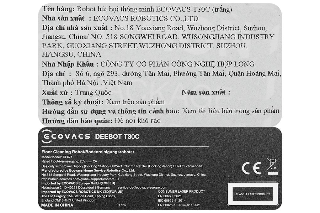 Robot hút bụi lau nhà Ecovacs Deebot T30C - Trắng Màu Trắng