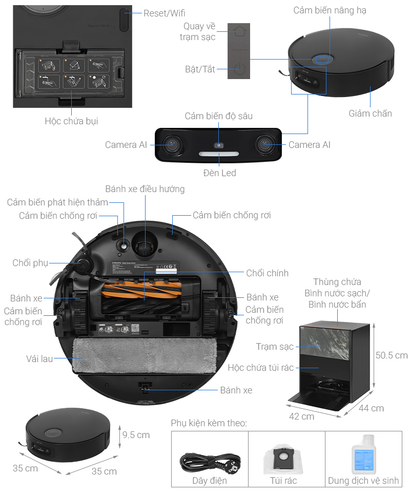 Robot hút bụi lau nhà Dreame Aqua 10 Pro Track - Đen