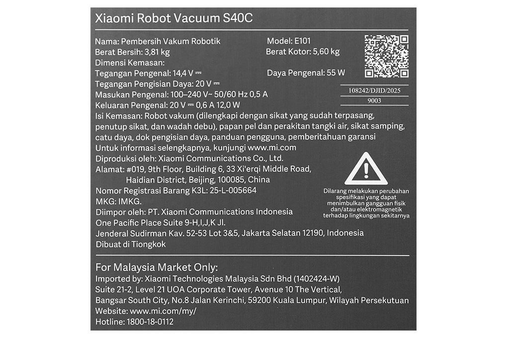 Robot hút bụi lau nhà Xiaomi S40C EU Màu Trắng