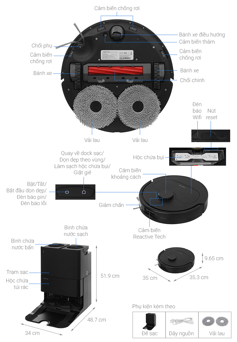 Robot hút bụi lau nhà Roborock QR 798 - Đen