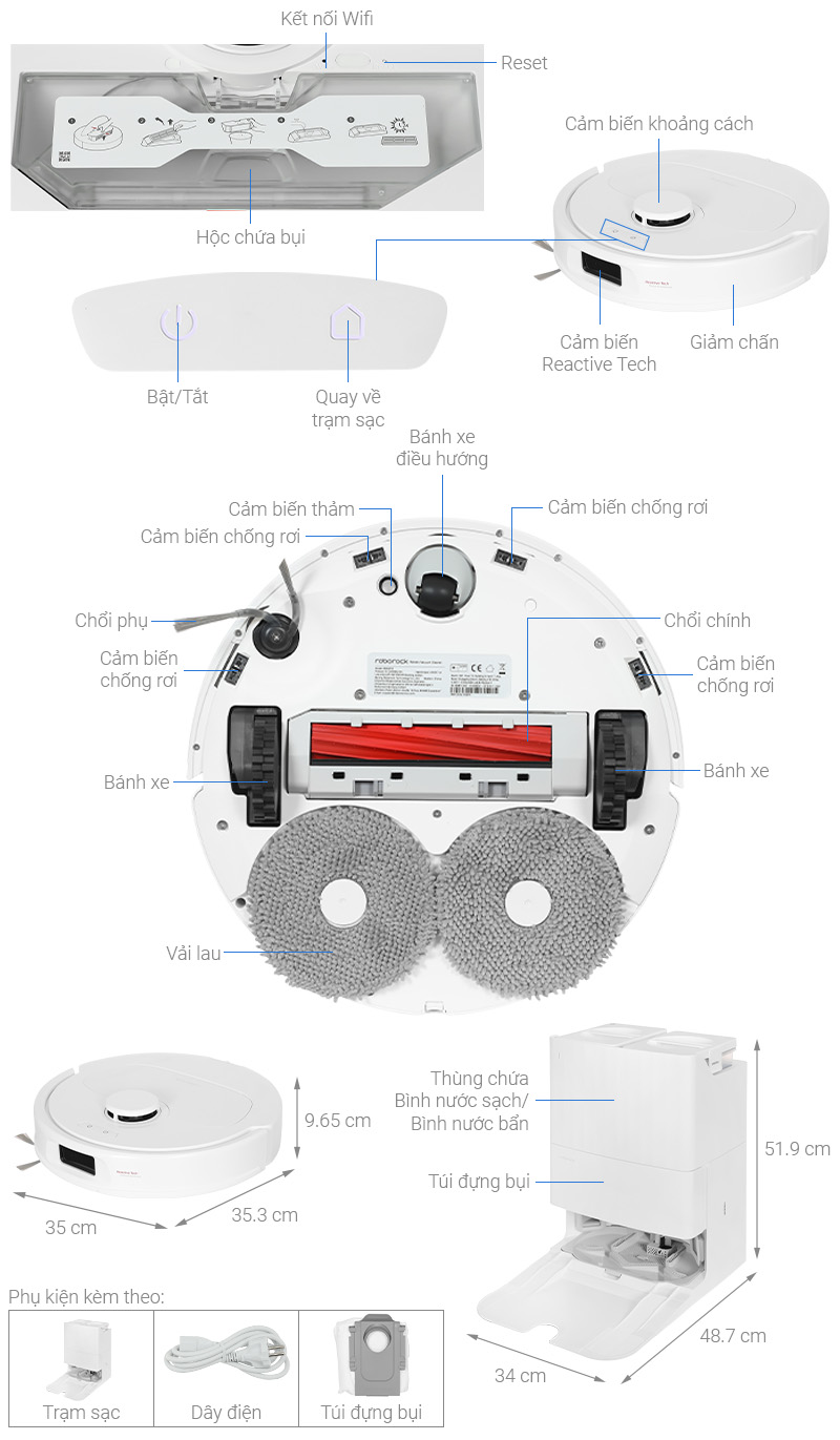 Robot hút bụi lau nhà Roborock QR 798 - Trắng