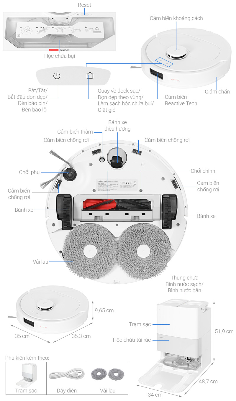 Robot hút bụi lau nhà Roborock Q Revo 5AE - Trắng