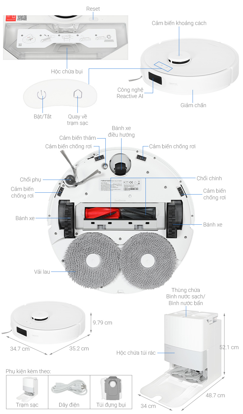Robot hút bụi lau nhà Roborock Q Revo 5V1 - Trắng