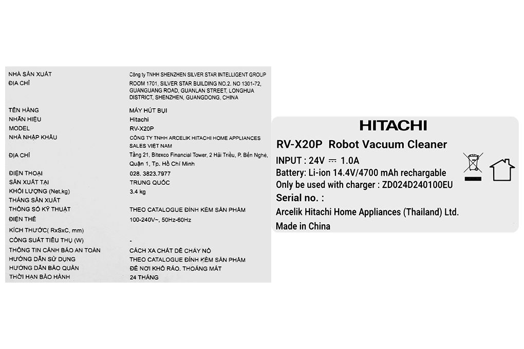 Robot hút bụi lau nhà Hitachi RV-X20P Màu Trắng