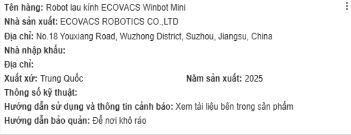 Robot lau kính ECOVACS Winbot Mini Màu Trắng