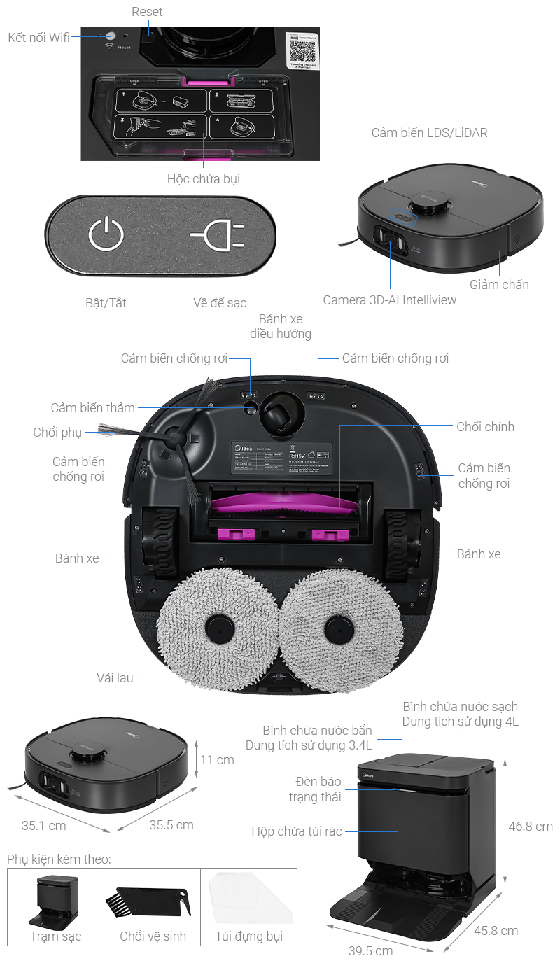 Robot hút bụi lau nhà Midea MV15ULTRAAPBK
