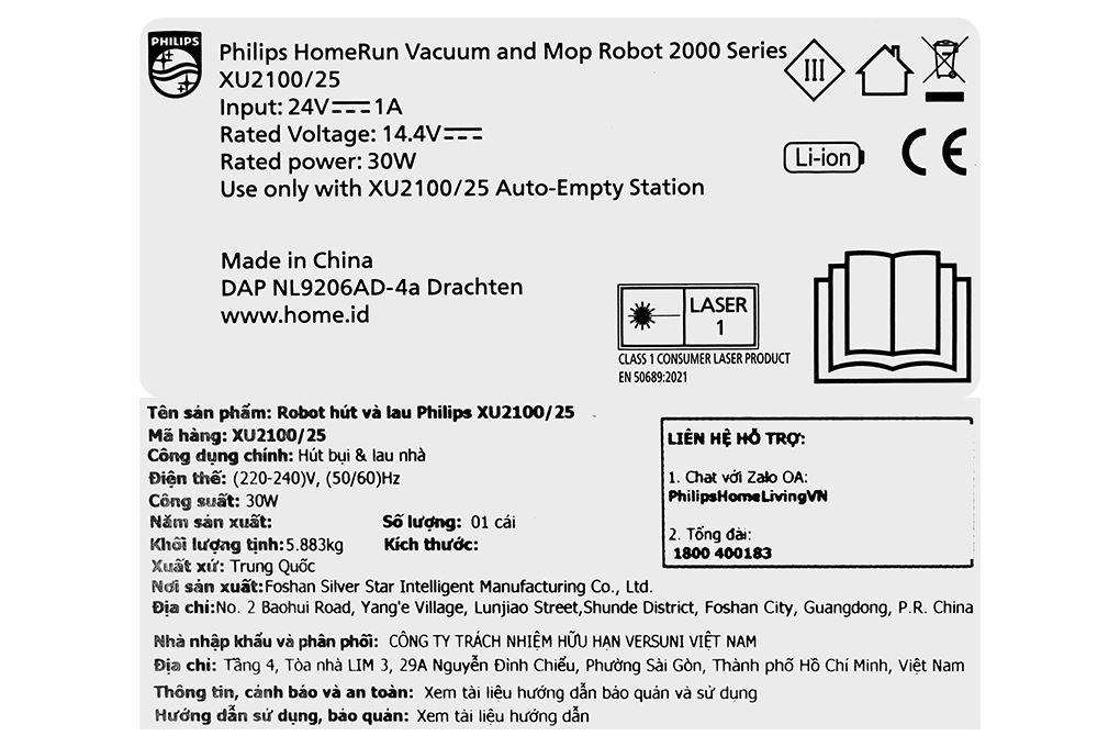 Robot hút bụi lau nhà Philips XU2100/25 Màu Trắng