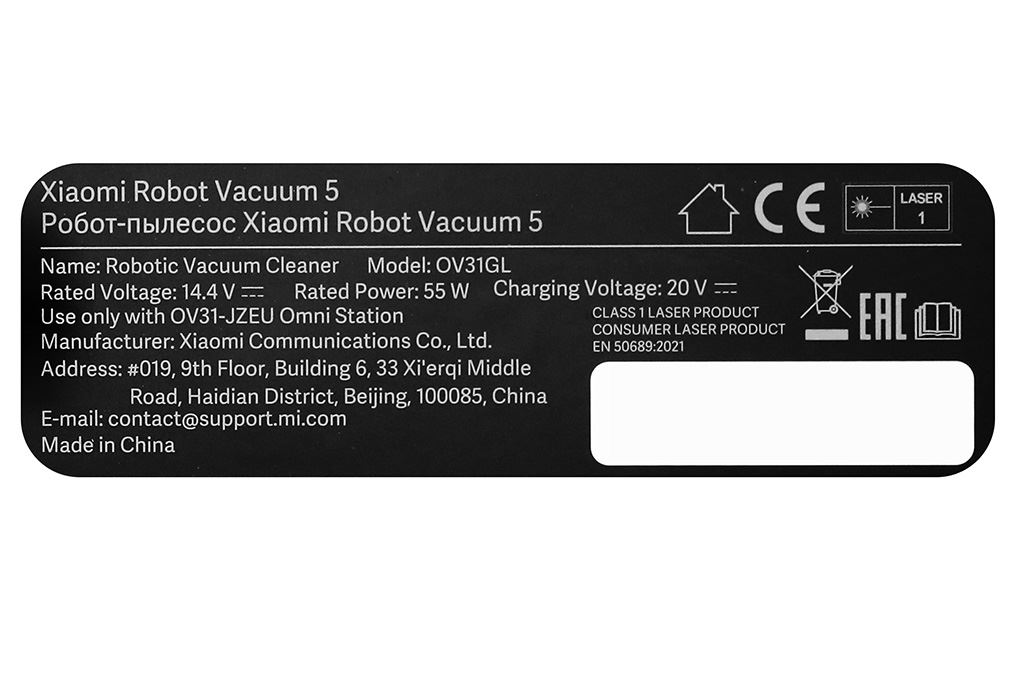 Robot hút bụi lau nhà Xiaomi 5 EU Màu Trắng