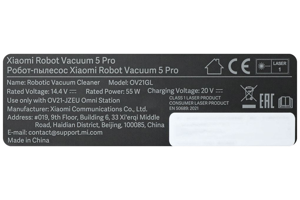 Robot hút bụi lau nhà Xiaomi 5 Pro EU Màu Trắng