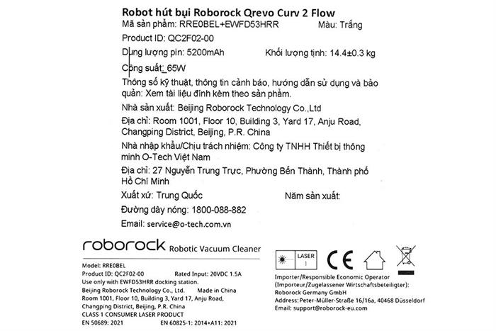 Robot hút bụi Roborock Qrevo Curv 2 Flow Màu Trắng