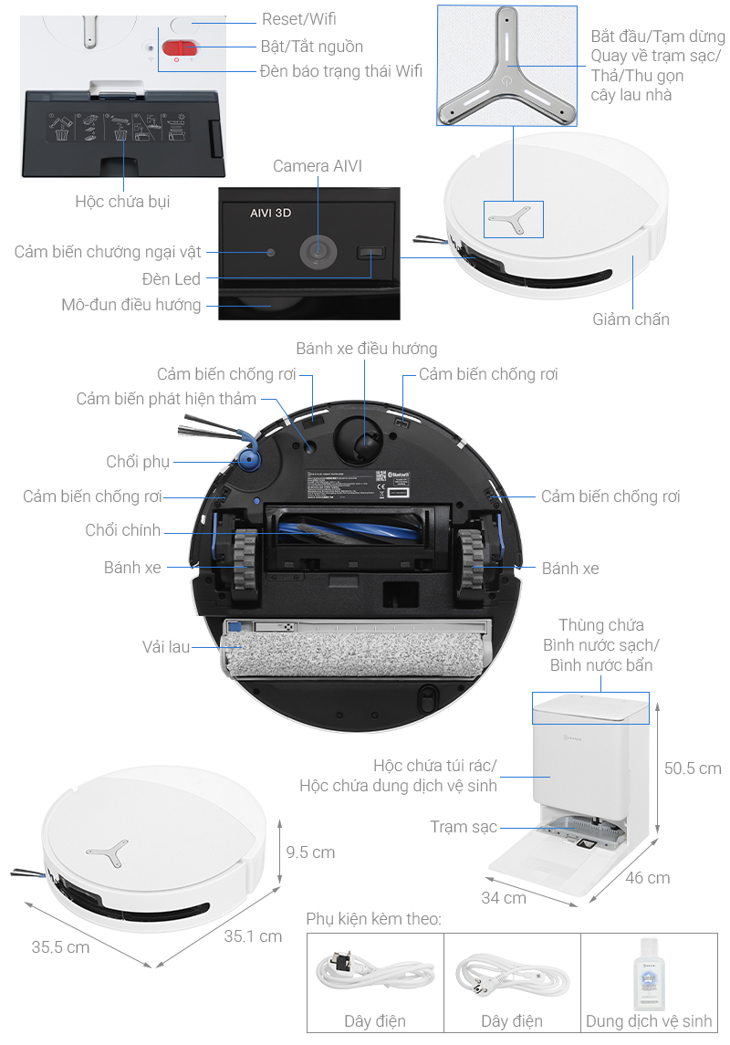 Robot hút bụi lau nhà Ecovacs Deebot T90 PRO OMNI - Trắng