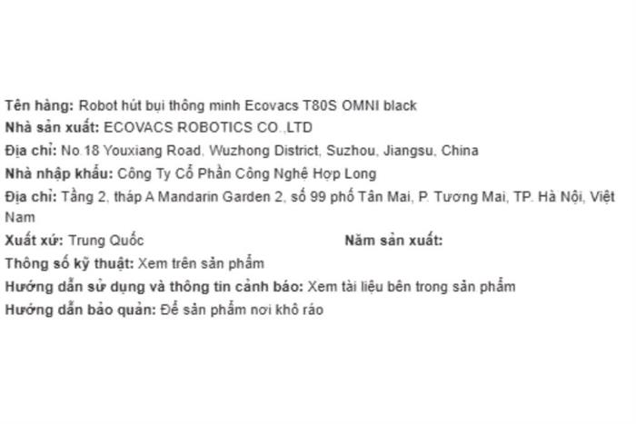 Robot hút bụi lau nhà Ecovacs T80S OMNI Màu Đen