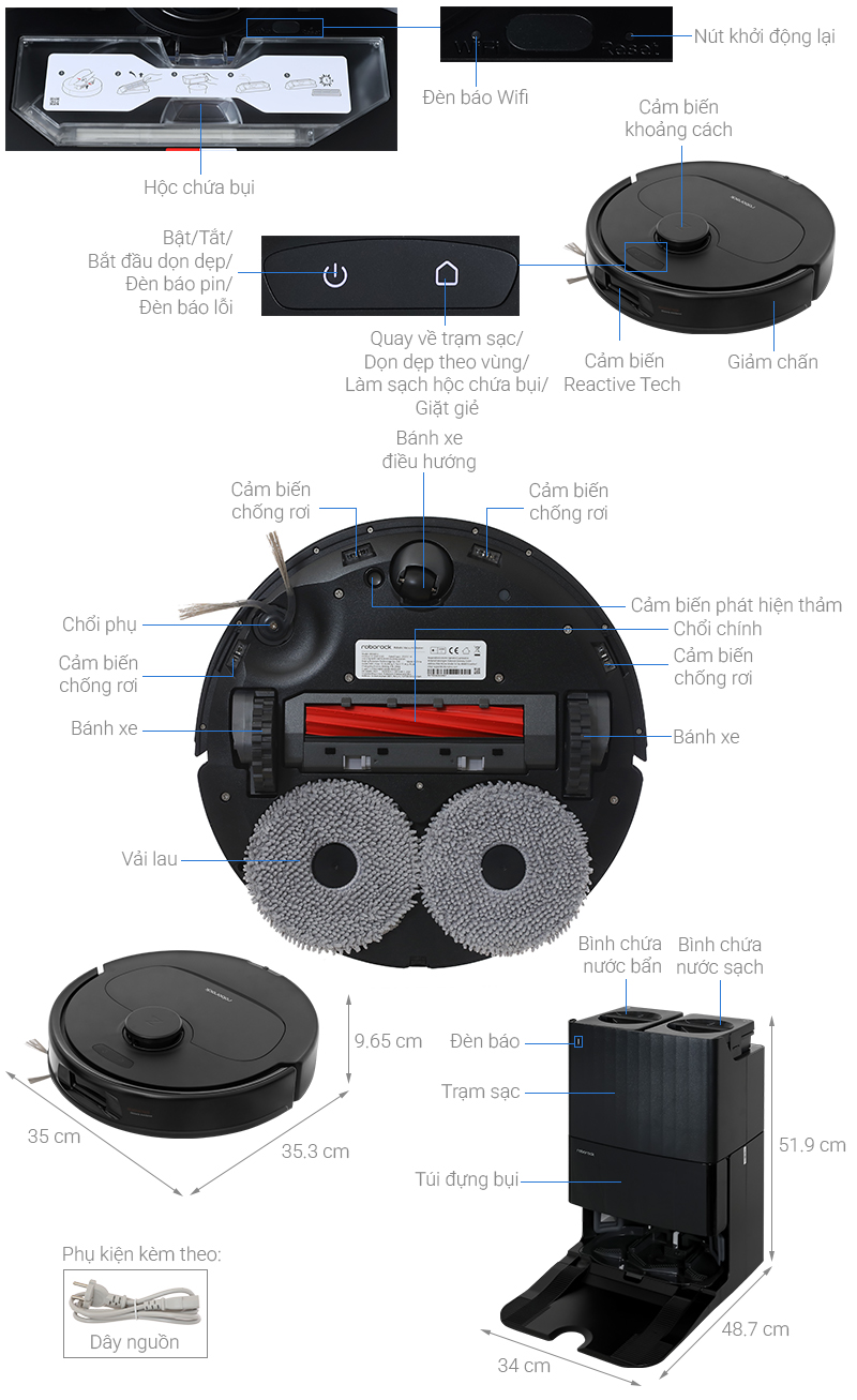 Robot hút bụi lau nhà Roborock QRevo S Pro - Đen