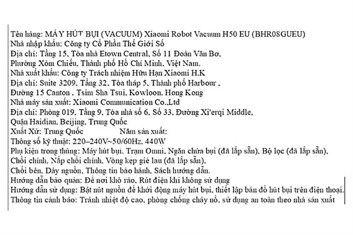 Robot hút bụi lau nhà Xiaomi H50 EU BHR08GUEU Màu Trắng