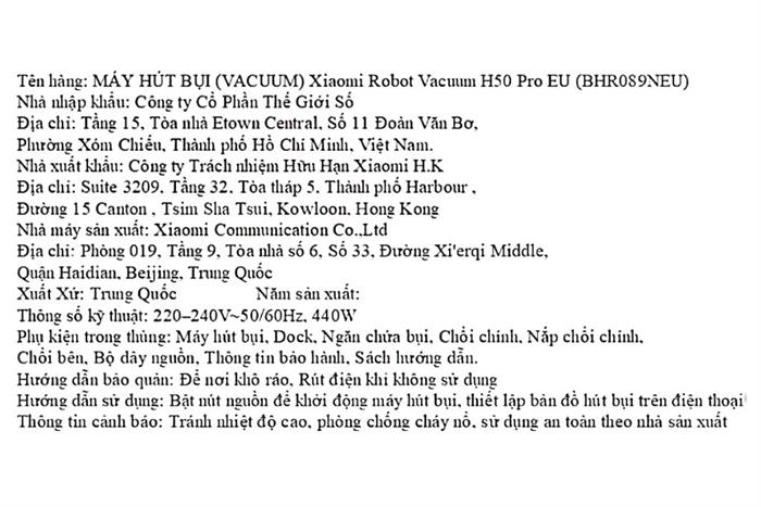 Robot hút bụi lau nhà Xiaomi H50 Pro EU BHR089NEU Màu Trắng