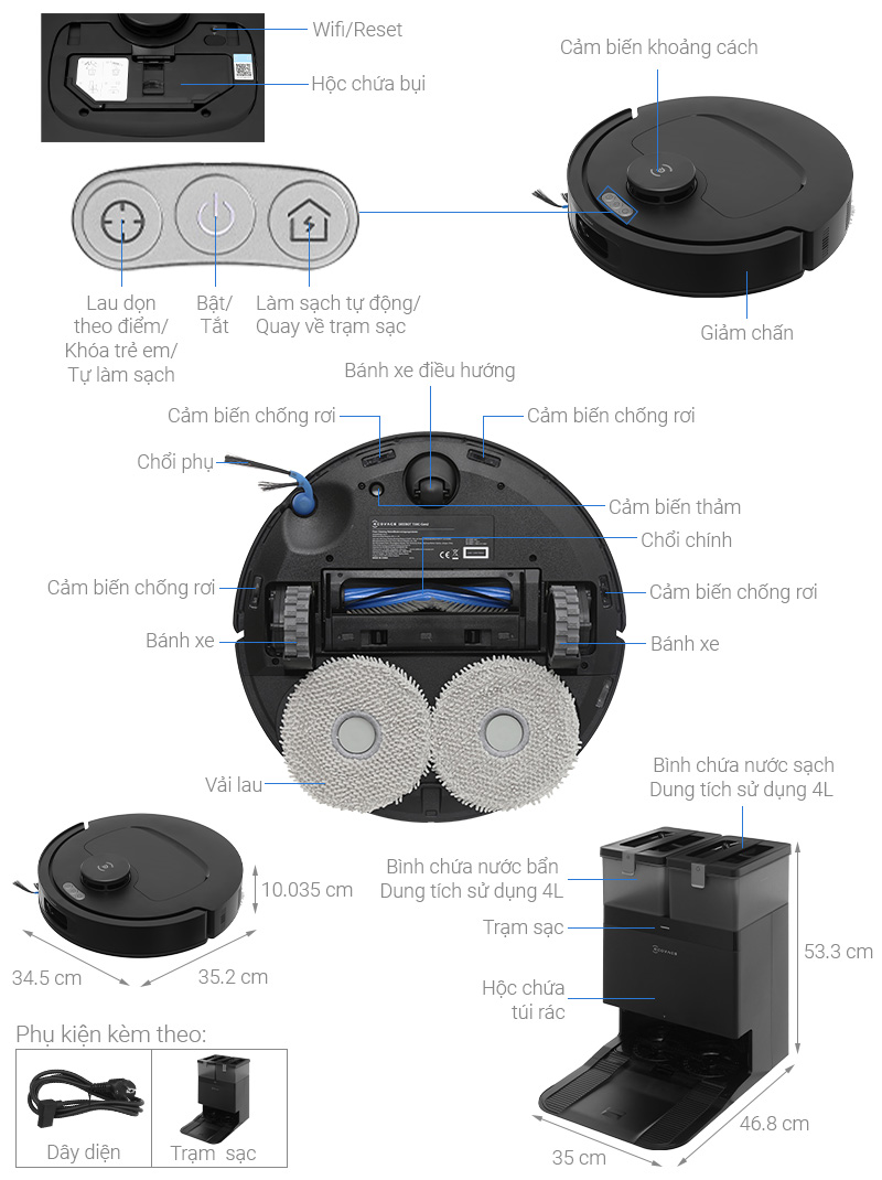 Robot hút bụi lau nhà Ecovacs T30C Gen 2 Đen