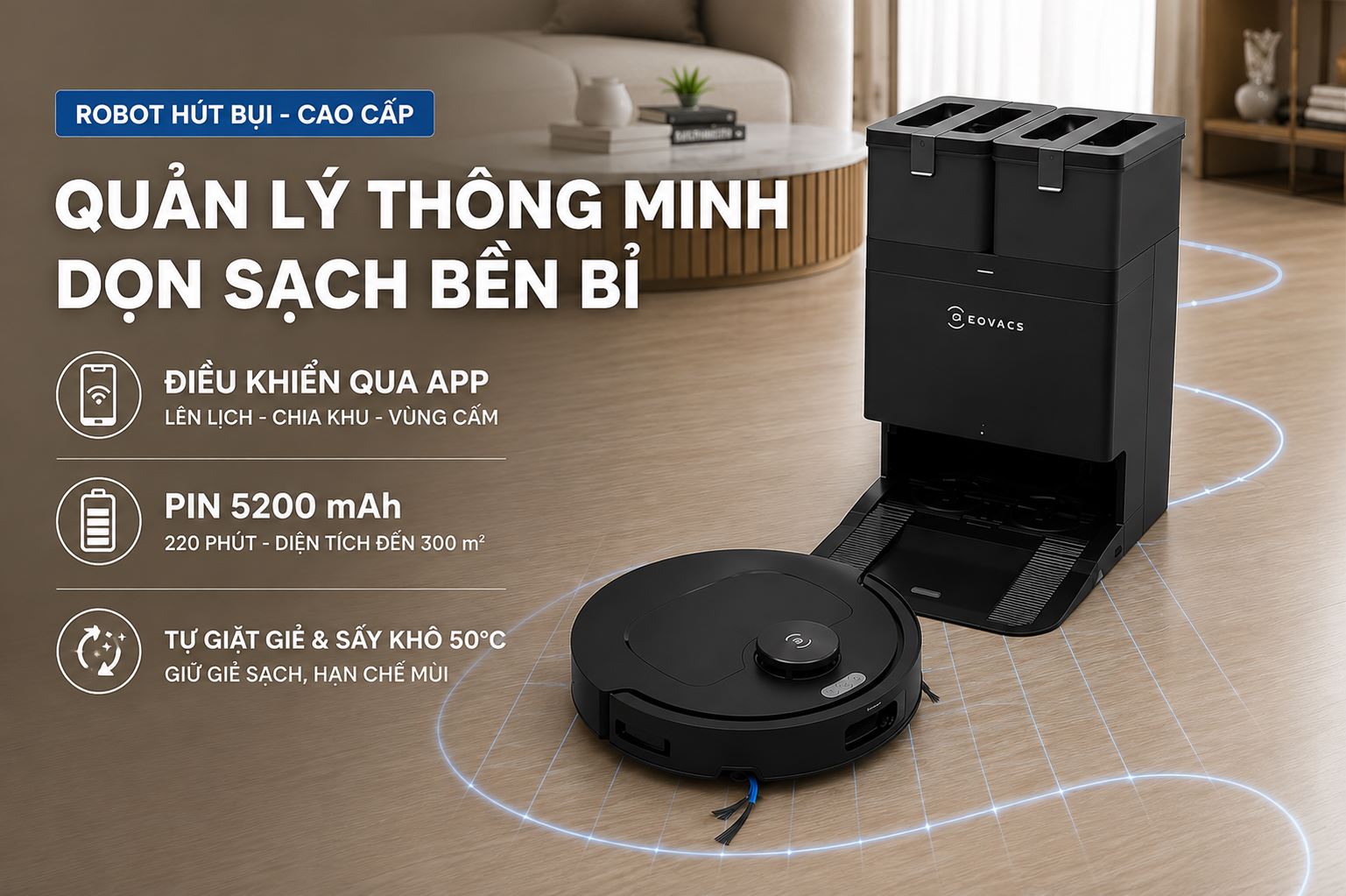 Robot hút bụi lau nhà Ecovacs T30C Gen 2 Đen Màu Đen