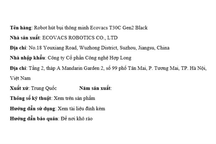 Robot hút bụi lau nhà Ecovacs T30C Gen 2 Đen Màu Trắng