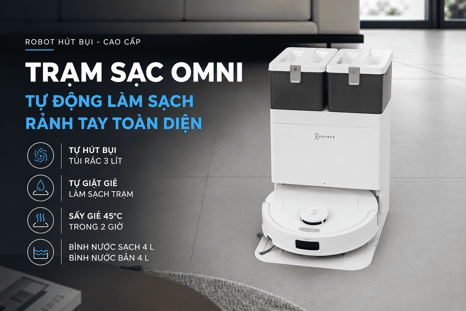 Robot hút bụi lau nhà Ecovacs T30C Prime Omni Trắng Màu Trắng