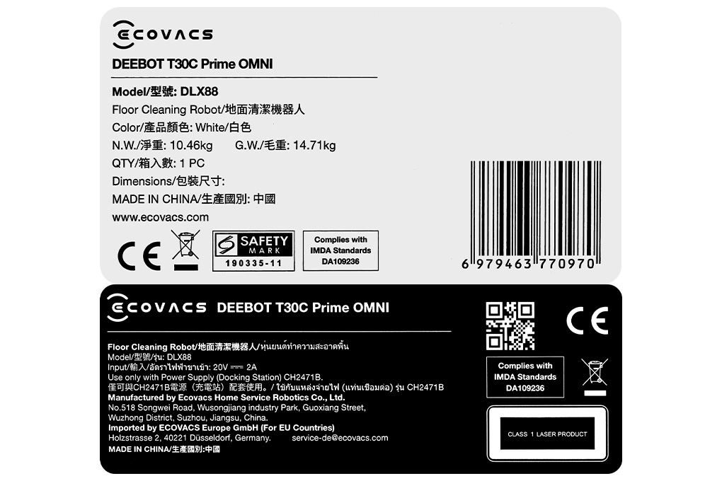 Robot hút bụi lau nhà Ecovacs T30C Prime Omni Trắng Màu Trắng