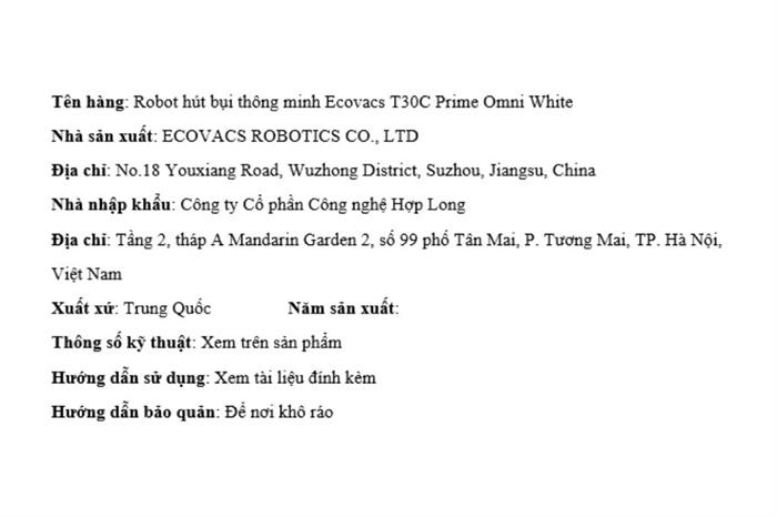 Robot hút bụi lau nhà Ecovacs T30C Prime Omni Trắng Màu Trắng
