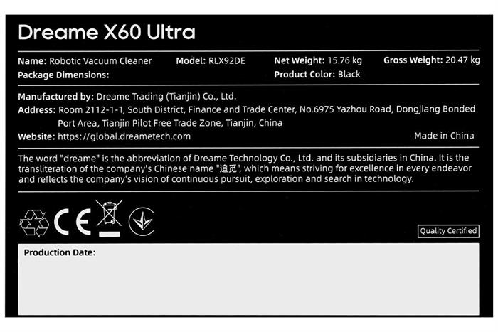 Robot hút bụi lau nhà Dreame X60 Ultra Màu Đen