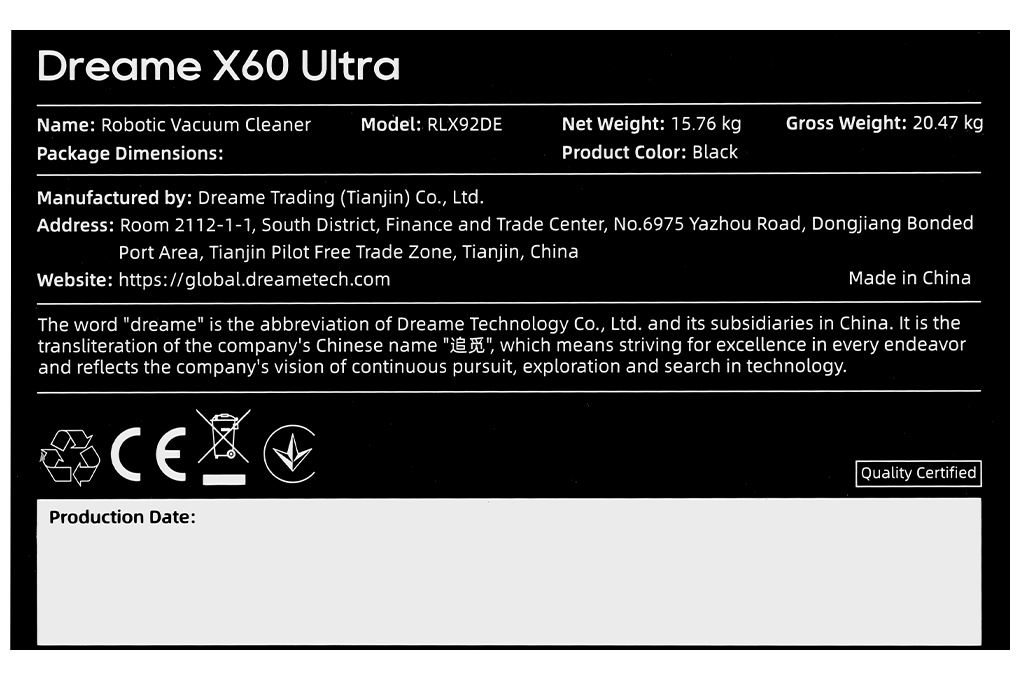 Robot hút bụi lau nhà Dreame X60 Ultra Màu Đen