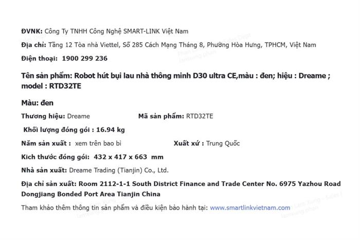 Robot hút bụi lau nhà Dreame D30 Ultra CE Màu Đen