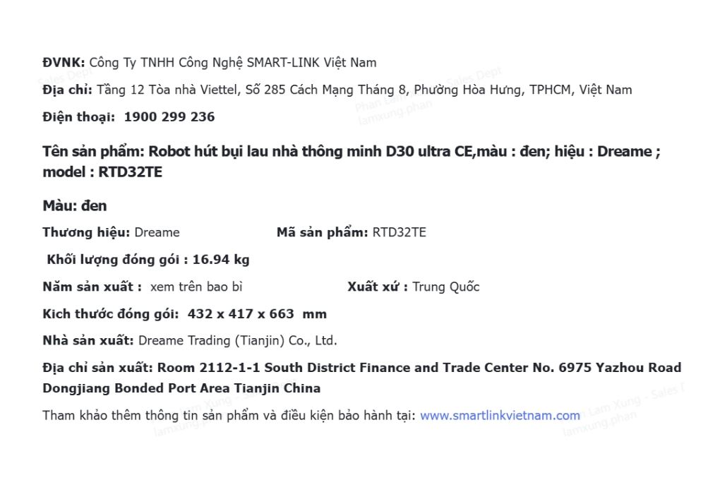 Robot hút bụi lau nhà Dreame D30 Ultra CE Màu Đen